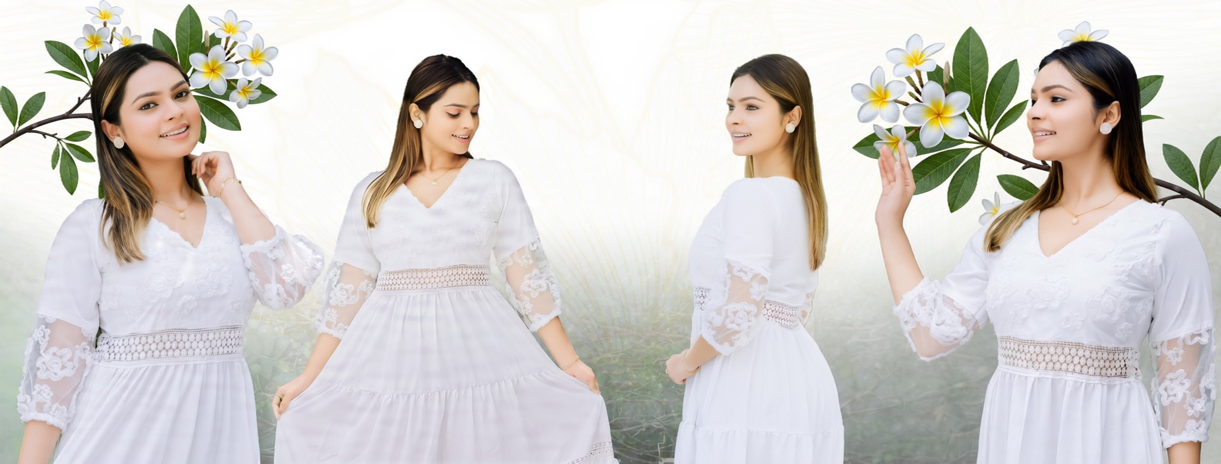 Ayara white lace dresses with frangipani flowers